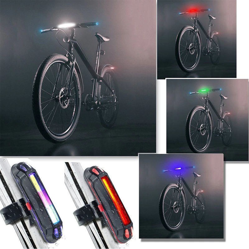 Bicycle Cycling USB Rechargeable Front Rear Light Bike COB Warning Light Monochrome Double Color