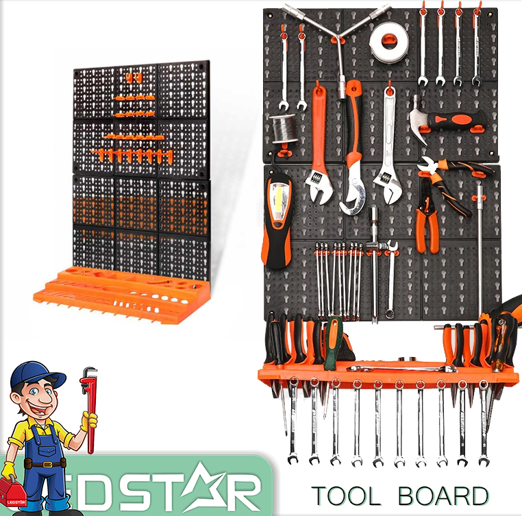 LEDSTAR Tool Hanging Board Garage Wall Tool Rack Pegboard + Shelf Tools
