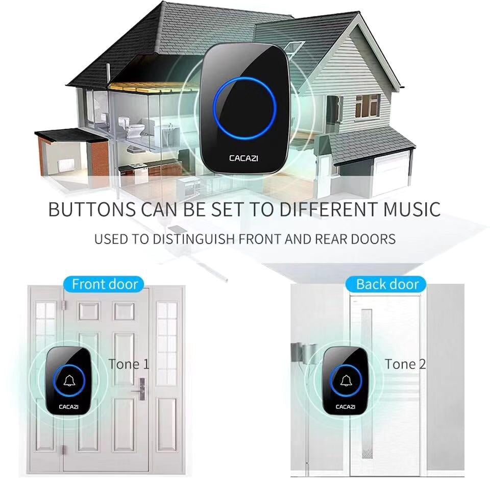 Intelligent small LED wireless doorbell waterproof 300M range door bells 38 Songs Chime door ring US