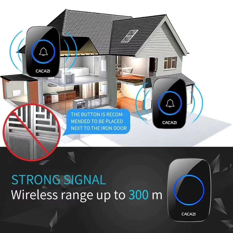 Intelligent small LED wireless doorbell waterproof 300M range door bells 38 Songs Chime door ring US