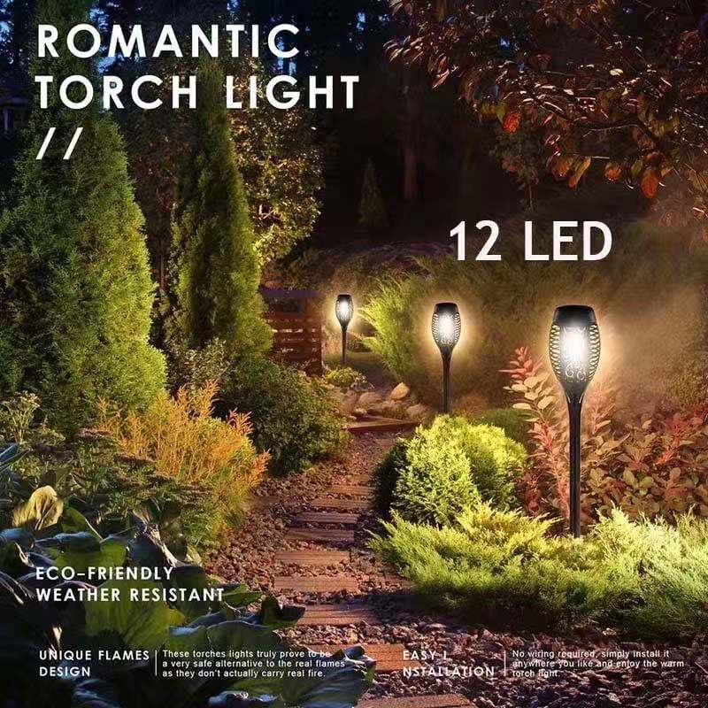 1/2pcs 12 LED Outdoor Garden Solar Flame Dancing Flickering Light Waterproof LED