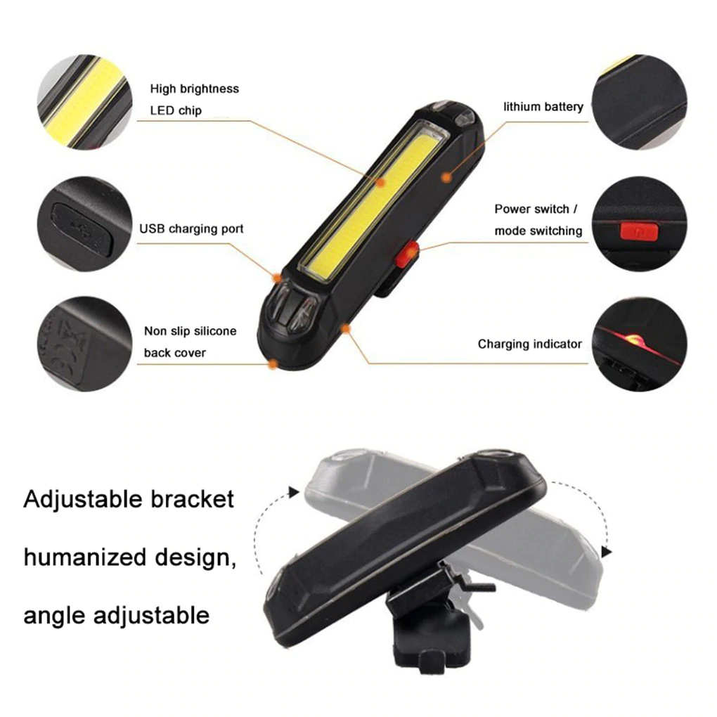 Bicycle Cycling USB Rechargeable Front Rear Light Bike COB Warning Light Monochrome Double Color