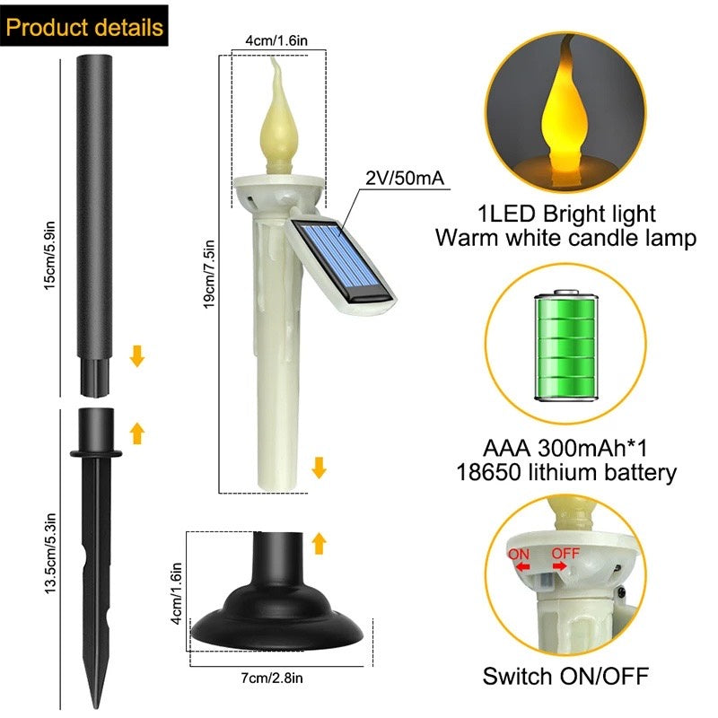 Rechargeable LED Solar Ground Plug Candle Lamp Outdoor Waterproof Garden Decoration Landscape Light
