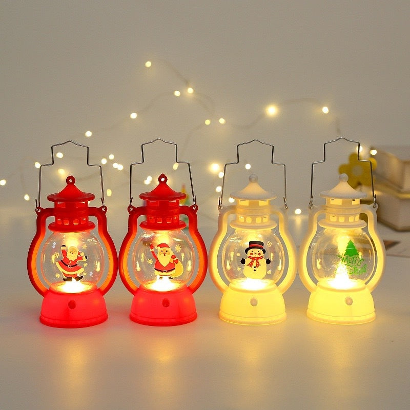 Christmas Mini Lantern Decorative withLED Lights Windproof Lamp Retro Style for Home Christmas gift