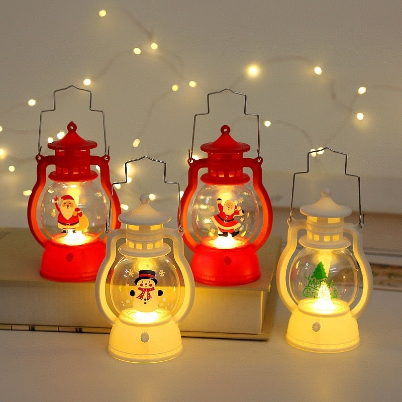 Christmas Mini Lantern Decorative withLED Lights Windproof Lamp Retro Style for Home Christmas gift