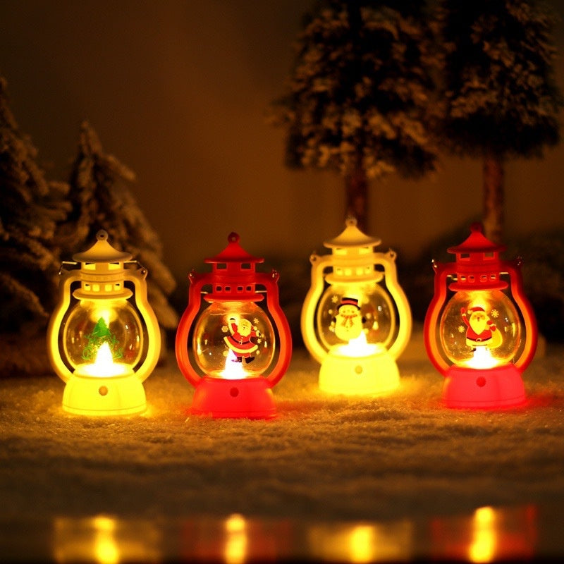 Christmas Mini Lantern Decorative withLED Lights Windproof Lamp Retro Style for Home Christmas gift