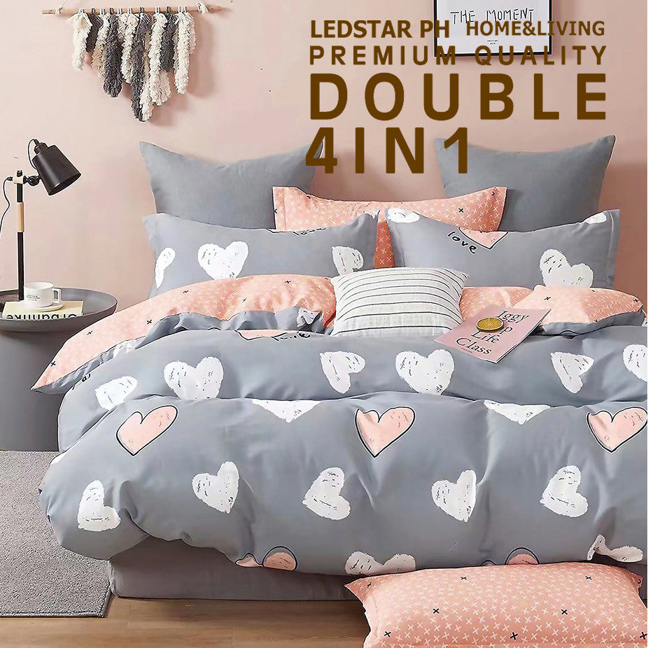 Premium 4in1 Printed Bedding Set High Quality Korean Cotton Blend Bedsheet