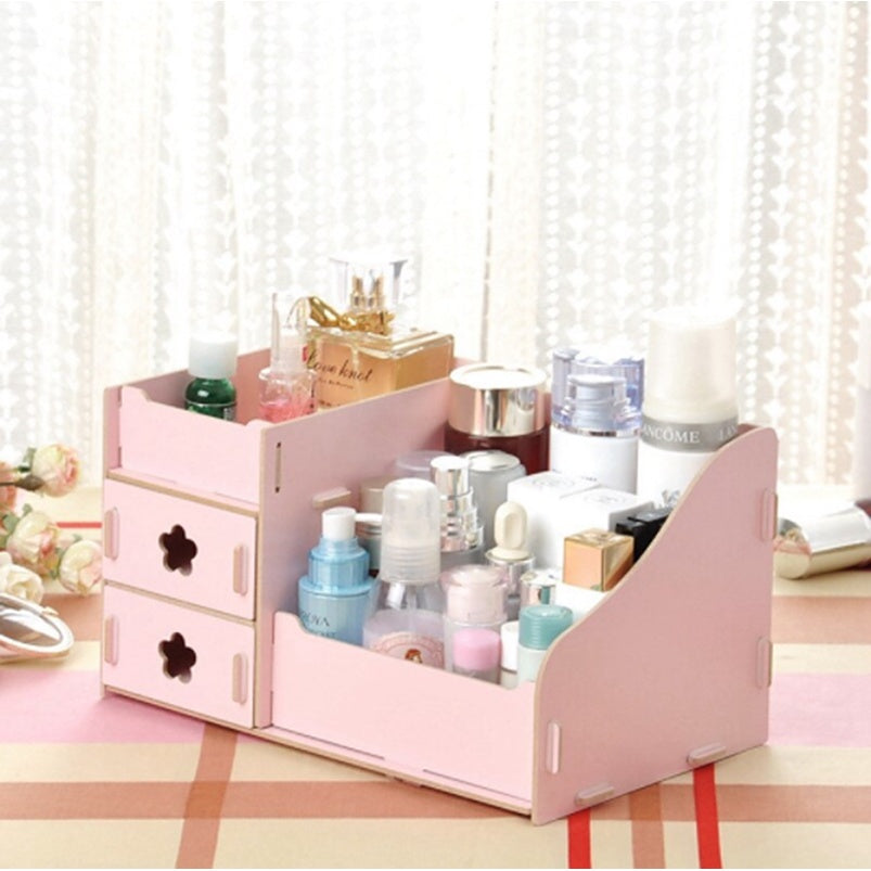 Multifunctional Desktop Storage Box Wooden Makeup Organizer Case with Mirror Multi Drawers