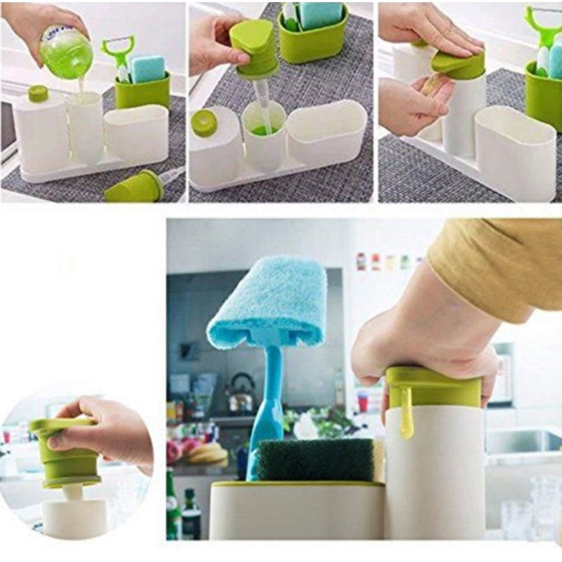 3 In 1 Sink Tidy Set Plus Kitchen Organizer Built in Soap Dispenser Storage Organizer