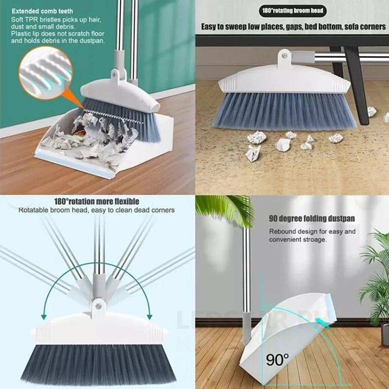 LEDSTAR Household Floor Cleaning Set Foldable Broom Dustpan Set  Rotating Broom With Dustpan