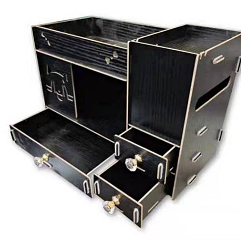 Multifunctional Desktop Storage Box Wooden Makeup Organizer Case with Mirror Multi Drawers