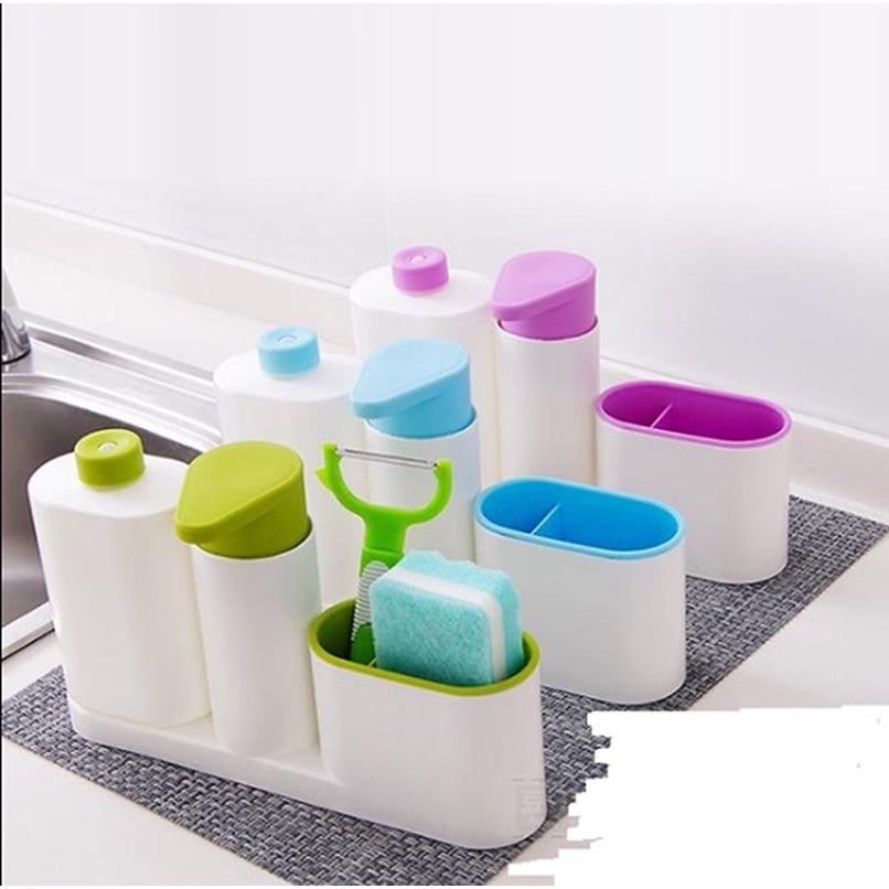 3 In 1 Sink Tidy Set Plus Kitchen Organizer Built in Soap Dispenser Storage Organizer