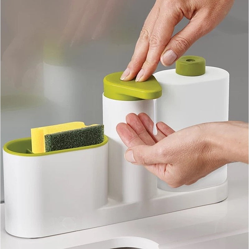 3 In 1 Sink Tidy Set Plus Kitchen Organizer Built in Soap Dispenser Storage Organizer