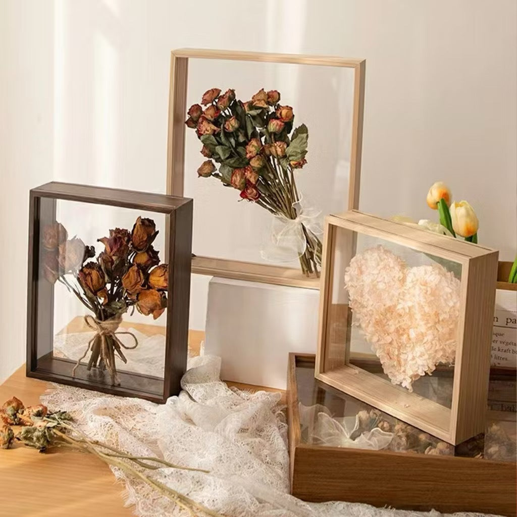 Flower Frame Transparent Glass 4cm Deepth Transparent Shadow Box for Crafts 3D Picture